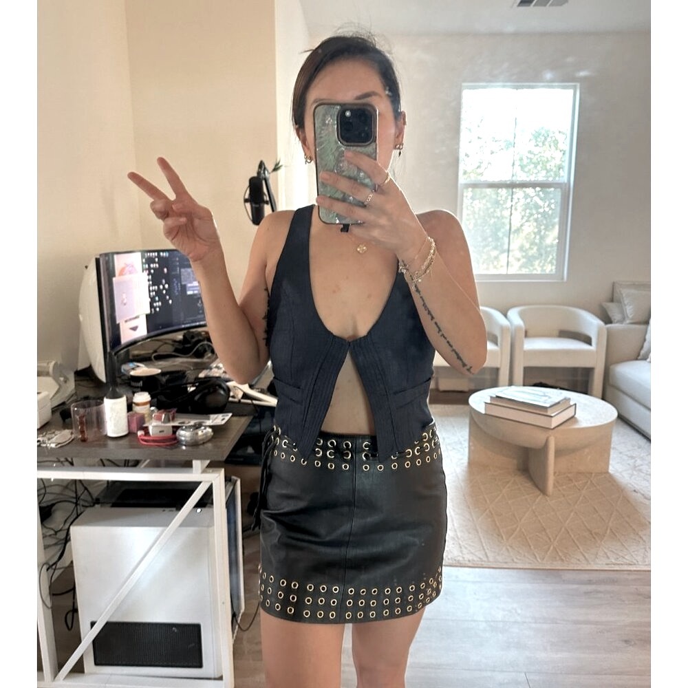 Vintage Banana Baby Y2K Tailored Denim Vest Cropped Grunge Office Siren S
